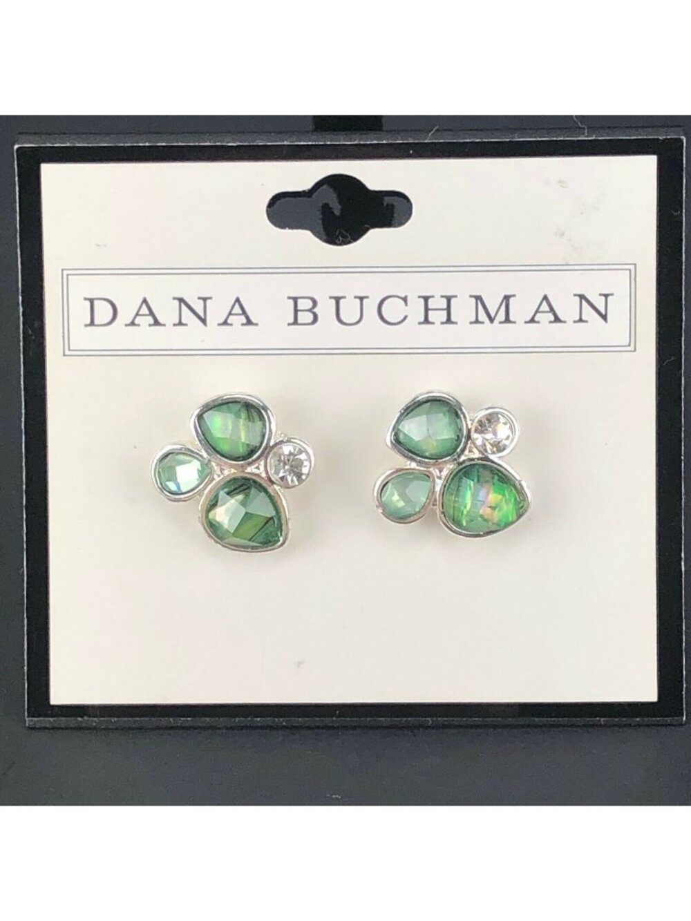Dana Buchman Earrings Silver-Tone Green Cluster Rhinestone Stud
